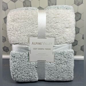 Alpine Valley cozy sherpa throw blanket mint green and white